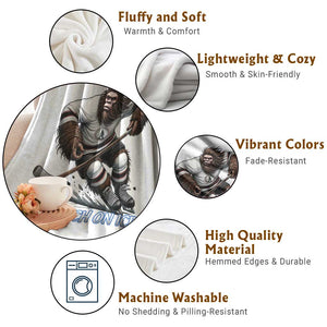 Sasquatch On Ice Throw Blanket Funny Bigfoot Hockey Player Gift TS12 Print Your Wear