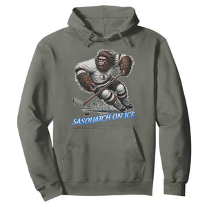 Sasquatch On Ice Hoodie Funny Bigfoot Hockey Player Gift TS12 Military Green Print Your Wear