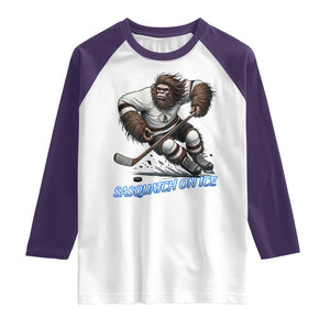 Sasquatch On Ice Raglan Shirt Funny Bigfoot Hockey Player Gift TS12 White Purple Print Your Wear