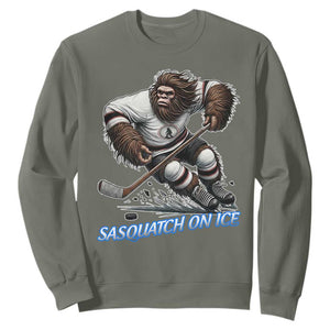 Sasquatch On Ice Sweatshirt Funny Bigfoot Hockey Player Gift TS12 Military Green Print Your Wear