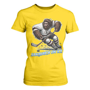 Sasquatch On Ice T Shirt For Women Funny Bigfoot Hockey Player Gift TS12 Daisy Print Your Wear
