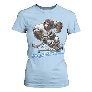 Sasquatch On Ice T Shirt For Women Funny Bigfoot Hockey Player Gift TS12 Light Blue Print Your Wear