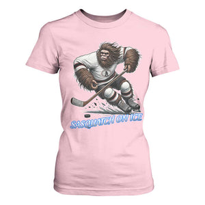 Sasquatch On Ice T Shirt For Women Funny Bigfoot Hockey Player Gift TS12 Light Pink Print Your Wear