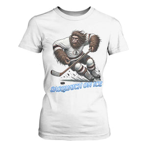 Sasquatch On Ice T Shirt For Women Funny Bigfoot Hockey Player Gift TS12 White Print Your Wear