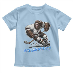 Sasquatch On Ice Toddler T Shirt Funny Bigfoot Hockey Player Gift TS12 Light Blue Print Your Wear