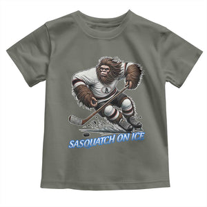 Sasquatch On Ice Toddler T Shirt Funny Bigfoot Hockey Player Gift TS12 Military Green Print Your Wear
