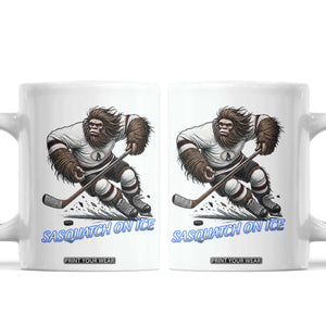 Sasquatch On Ice Coffee Mug Funny Bigfoot Hockey Player Gift TS12 White Print Your Wear