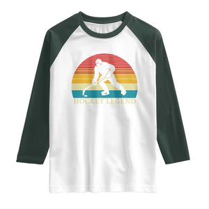Bigfoot Hockey Legend Raglan Shirt Retro Sasquatch Cryptid Player Gift TS12 White Dark Forest Green Print Your Wear