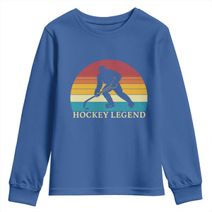 Bigfoot Hockey Legend Youth Sweatshirt Retro Sasquatch Cryptid Player Gift TS12 Royal Blue Print Your Wear
