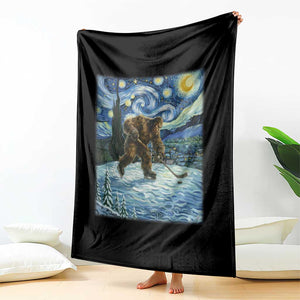 Cryptid Hockey Bigfoot Starry Night Inspired Funny Gift Throw Blanket TS12 Print Your Wear