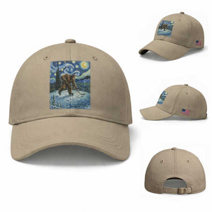 Cryptid Hockey Bigfoot Starry Night Inspired Funny Gift Baseball Cap TS12 Baseball Cap Universal Fit Khaki Print Your Wear