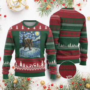 Cryptid Hockey Bigfoot Starry Night Inspired Funny Gift Ugly Christmas Sweater TS12 Red Green Print Your Wear
