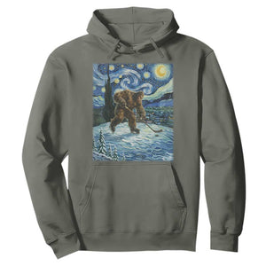 Cryptid Hockey Bigfoot Starry Night Inspired Funny Gift Hoodie TS12 Military Green Print Your Wear