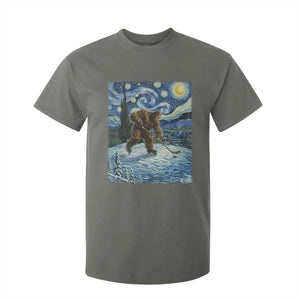 Cryptid Hockey Bigfoot Starry Night Inspired Funny Gift T Shirt For Kid TS12 Military Green Print Your Wear