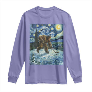 Cryptid Hockey Bigfoot Starry Night Inspired Funny Gift Long Sleeve Shirt TS12 Violet Print Your Wear
