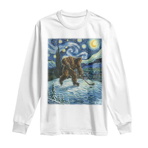 Cryptid Hockey Bigfoot Starry Night Inspired Funny Gift Long Sleeve Shirt TS12 White Print Your Wear