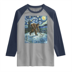 Cryptid Hockey Bigfoot Starry Night Inspired Funny Gift Raglan Shirt TS12 Sport Gray Navy Print Your Wear