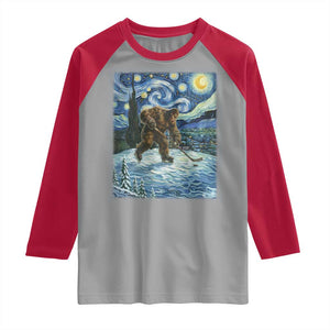 Cryptid Hockey Bigfoot Starry Night Inspired Funny Gift Raglan Shirt TS12 Sport Gray Red Print Your Wear