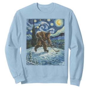 Cryptid Hockey Bigfoot Starry Night Inspired Funny Gift Sweatshirt TS12 Light Blue Print Your Wear
