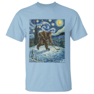 Cryptid Hockey Bigfoot Starry Night Inspired Funny Gift T Shirt TS12 Light Blue Print Your Wear