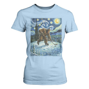 Cryptid Hockey Bigfoot Starry Night Inspired Funny Gift T Shirt For Women TS12 Light Blue Print Your Wear