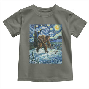 Cryptid Hockey Bigfoot Starry Night Inspired Funny Gift Toddler T Shirt TS12 Military Green Print Your Wear