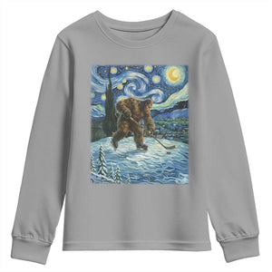 Cryptid Hockey Bigfoot Starry Night Inspired Funny Gift Youth Sweatshirt TS12 Sport Gray Print Your Wear
