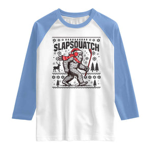 Slapsquatch Hockey Player Raglan Shirt Funny Bigfoot Ugly Christmas Gift TS12 White Carolina Blue Print Your Wear