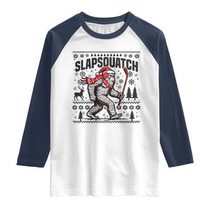 Slapsquatch Hockey Player Raglan Shirt Funny Bigfoot Ugly Christmas Gift TS12 White Navy Print Your Wear
