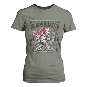 Slapsquatch Hockey Player T Shirt For Women Funny Bigfoot Ugly Christmas Gift TS12 Military Green Print Your Wear