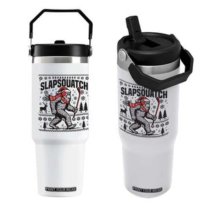 Slapsquatch Hockey Player Flip Straw Tumbler Funny Bigfoot Ugly Christmas Gift TS12 One Size: 30 oz White Print Your Wear