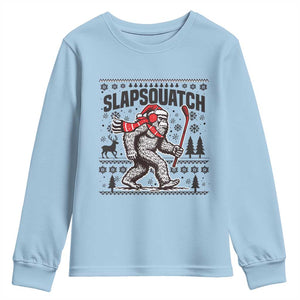 Slapsquatch Hockey Player Youth Sweatshirt Funny Bigfoot Ugly Christmas Gift TS12 Light Blue Print Your Wear