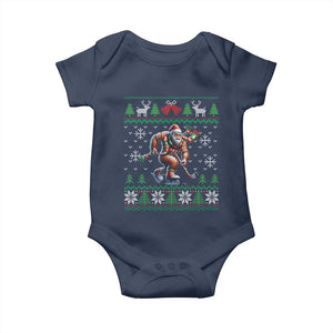 Ugly Christmas Bigfoot Playing Hockey Baby Onesie Funny Xmas Gift TS12 Navy Print Your Wear