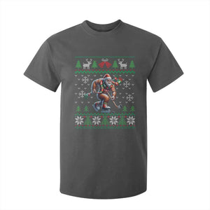 Ugly Christmas Bigfoot Playing Hockey T Shirt For Kid Funny Xmas Gift TS12 Dark Heather Print Your Wear