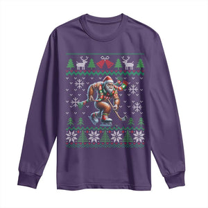 Ugly Christmas Bigfoot Playing Hockey Long Sleeve Shirt Funny Xmas Gift TS12 Purple Print Your Wear