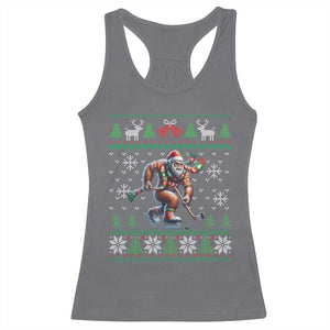 Ugly Christmas Bigfoot Playing Hockey Racerback Tank Top Funny Xmas Gift TS12 Charcoal Print Your Wear
