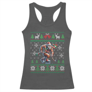 Ugly Christmas Bigfoot Playing Hockey Racerback Tank Top Funny Xmas Gift TS12 Dark Heather Print Your Wear
