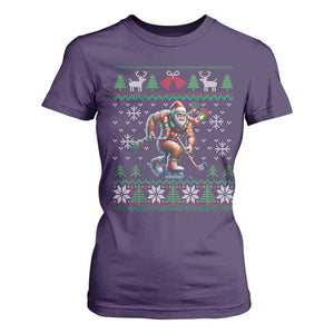 Ugly Christmas Bigfoot Playing Hockey T Shirt For Women Funny Xmas Gift TS12 Purple Print Your Wear