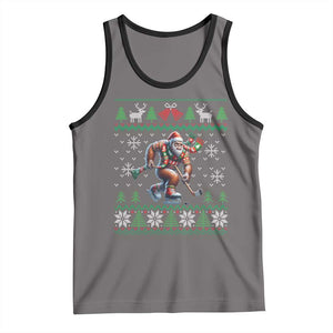 Ugly Christmas Bigfoot Playing Hockey Tank Top Funny Xmas Gift TS12 Deep Heather Black Print Your Wear