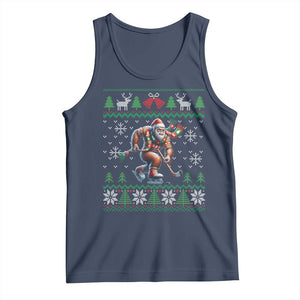 Ugly Christmas Bigfoot Playing Hockey Tank Top Funny Xmas Gift TS12 Navy Print Your Wear