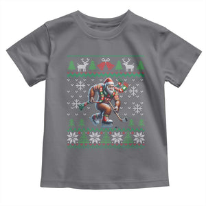Ugly Christmas Bigfoot Playing Hockey Toddler T Shirt Funny Xmas Gift TS12 Charcoal Print Your Wear