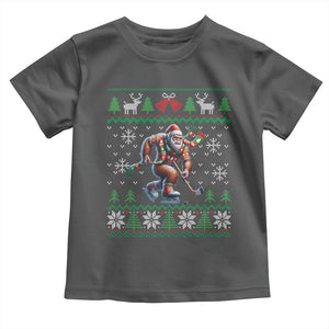 Ugly Christmas Bigfoot Playing Hockey Toddler T Shirt Funny Xmas Gift TS12 Dark Heather Print Your Wear