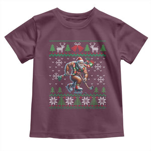 Ugly Christmas Bigfoot Playing Hockey Toddler T Shirt Funny Xmas Gift TS12 Maroon Print Your Wear