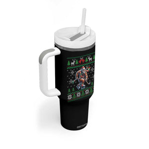 Ugly Christmas Bigfoot Playing Hockey Tumbler With Handle Funny Xmas Gift TS12 Print Your Wear