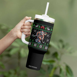 Ugly Christmas Bigfoot Playing Hockey Tumbler With Handle Funny Xmas Gift TS12 Print Your Wear