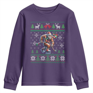 Ugly Christmas Bigfoot Playing Hockey Youth Sweatshirt Funny Xmas Gift TS12 Purple Print Your Wear