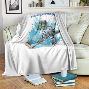 Hockeysaurus Throw Blanket Funny Dinosaur Playing Ice Hockey Gift TS12 Print Your Wear