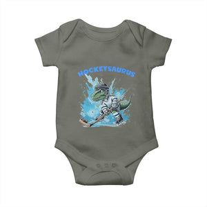 Hockeysaurus Baby Onesie Funny Dinosaur Playing Ice Hockey Gift TS12 Military Green Print Your Wear