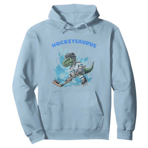 Hockeysaurus Hoodie Funny Dinosaur Playing Ice Hockey Gift TS12 Light Blue Print Your Wear
