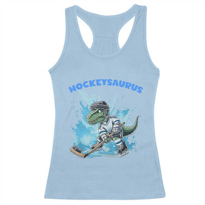 Hockeysaurus Racerback Tank Top Funny Dinosaur Playing Ice Hockey Gift TS12 Light Blue Print Your Wear